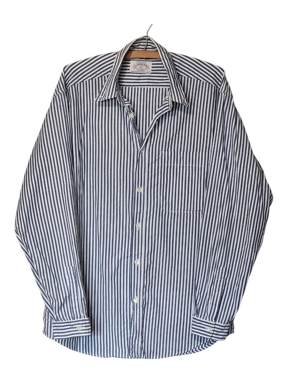 Vintage Armani Jeans 100% Cotton Made in USA Blue and White Striped Shirt Medium